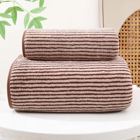Mictong Brown Striped Highly Absorbent Plush Quick Drying Bath Towels -3 Pieces, 27.56X55.12In Large Bath Towels, Soft Household Bathroom, Beach, And Guest Room Towels