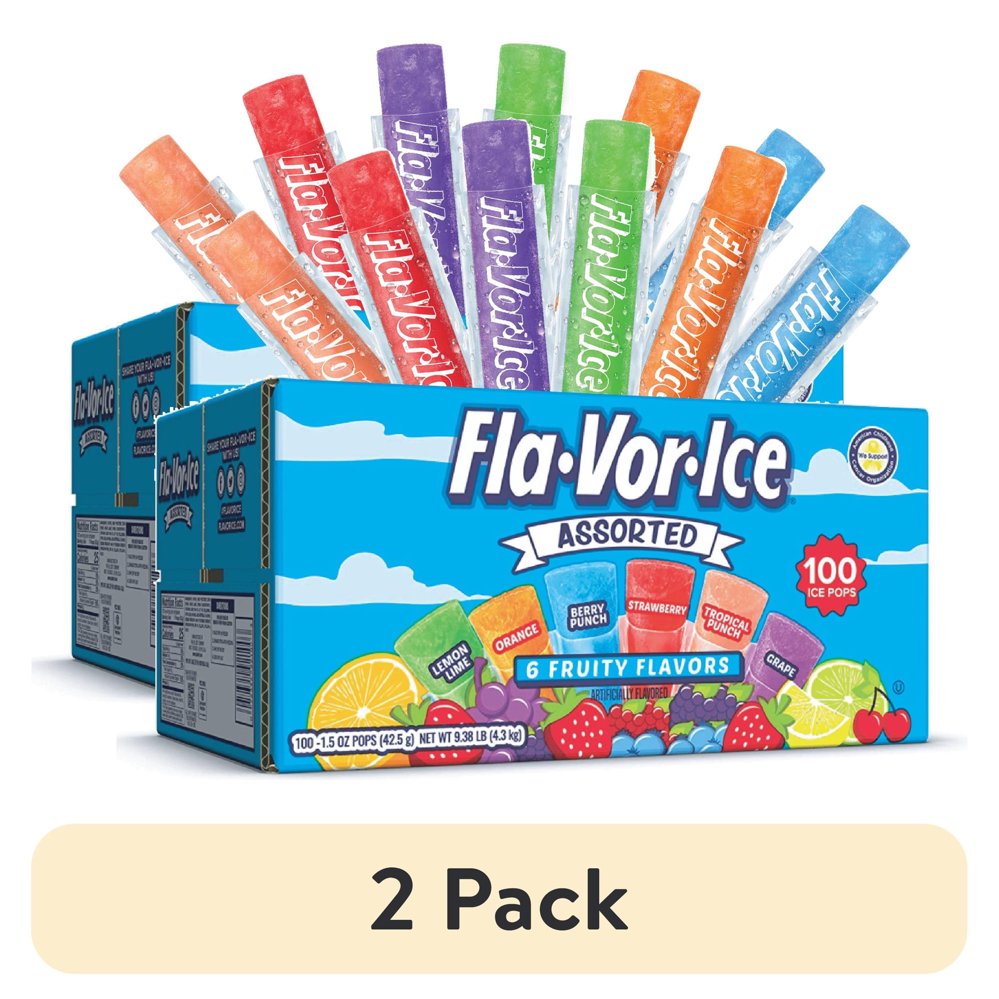 (2 pack) Fla-Vor-Ice Assorted Gluten-Free Freezer Ice Pops 1.5 oz 100 Count