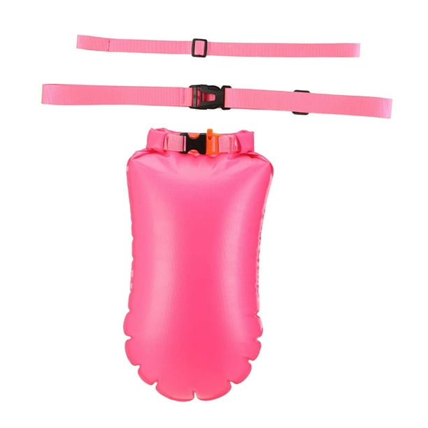 Boya de natación de seguridad Flotador para natación en aguas abiertas Bolsa de aire de almacenamiento impermeable Ultraligero Rosa Roja 55cmx38cm