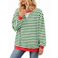 thumbnail image 2 of Women Striped Sweatshirts Oversized Crewneck Long Sleeve Shirts Y2K Pullover Top Fall Outfits Grass Green L, 2 of 10