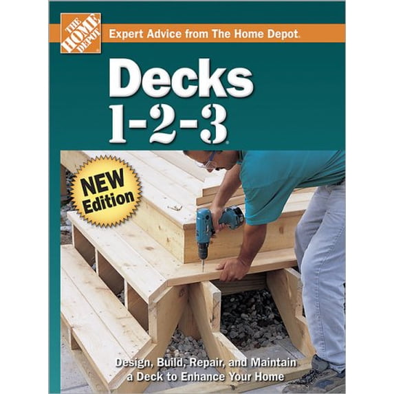 Pre-Owned Decks 1-2-3 by Home Depot Books Staff Hardcover Home, Hobbies, & Garden English
