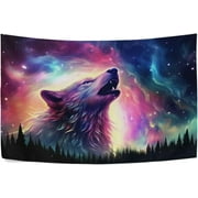 Bestwell Wolf Howl Tapestry Hippie Wall Hanging Tapestries Aesthetic Decorative for Living Room Bedroom Ceiling 60x40In