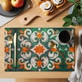thumbnail image 2 of Green Burnt Orange Placemats Set of 4 Boho Ethnic Flower Abstract Place Mats Indoor Wipeable Table Mats Washable Cloth Dining Table Placemats for Kitchen Holiday Party Home Decor 13x19 Inch, 2 of 9