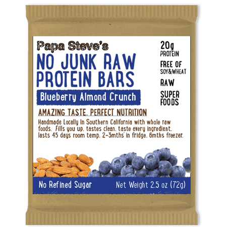 Papa Steve's No Junk Raw Protein Bar, Blueberry Almond Crunch, 20g Protein, 10