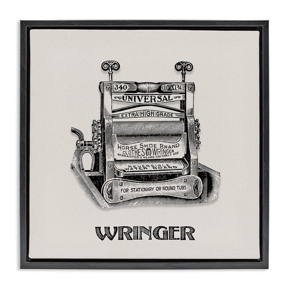 Stupell Industries Antique Clothes Wringer Country Charm Painting Black Floater Framed Canvas Art Print Wall Art, 18 x 18