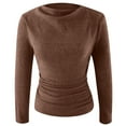 thumbnail image 4 of MIASHUI Haut de sous-Vêtement Thermique à Col Rond en Tricot Uni Décontracté pour Femmes, Chaud pour l'Hiver, Café, S, 4 of 5