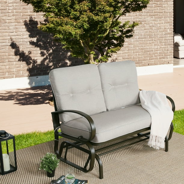 Ulax Furniture Patio Glider Bench Outdoor Loveseat 2 Person Rocking Seating Swing Chair Beige Cushion Brown Frame Com - Patio Glider Bench With Cushions Ulax Furniture Patio Glider Bench Outdoor Loveseat 2 Person Rocking Seating Swing Chair Beige Cushion Brown Frame Com - Patio Glider Bench With Cushions