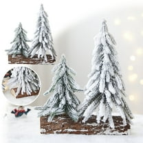 Mini Christmas Tree Small Tabletop Xmas Decor Snow Flocked Artificial Pine Christmas Tree with Wooden Stand for Indoor Bedroom Office Kitchen Holiday Decoration Centerpiece White