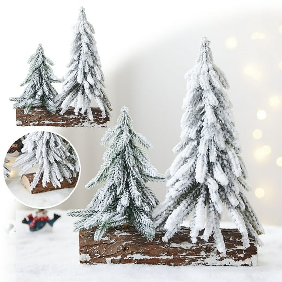 Christmas Trees Ornaments - Two Christmas Trees Side By Side with A Wooden Base for A Tabletop Decoration Snow Tabletop Christmas Trees for Indoor Bedroom Kitchen Holiday Christmas Decorations