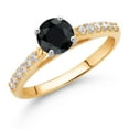 thumbnail image 2 of Gem Stone King 10K Yellow and White Gold Black Sapphire and White Lab Grown Diamond Engagement Solitaire Ring (0.87 Cttw, Round 5MM, Gemstone September Birthstone, Available in Size 5, 6, 7, 8, 9), 2 of 4