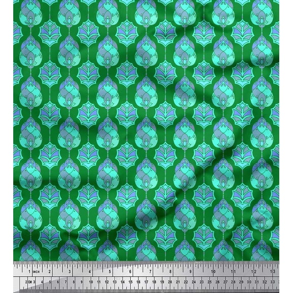 Soimoi Green Velvet Fabric Moroccan Damask Decor Fabric Printed Yard 58 Inch Wide