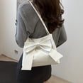 thumbnail image 4 of HUISZJ Bow Shoulder Bag, PU Tote Handbag, Underarm Bag Sling Bag for Work Travel Outdoor (White), 4 of 7