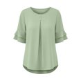 thumbnail image 7 of WRFWUL Womens Elegant Button Blouses Casual Crewneck Tiered Ruffle Sleeve Shirts Loose Fit Curved Back Chiffon Tops, 7 of 7