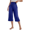thumbnail image 6 of ZICTH Women Wide Leg Pants Stretch Knit Elastic Waist Slant Pocket Loose Running Yoga Casual Capri Pants Casual Pants for Women, 6 of 6