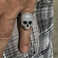 thumbnail image 2 of Mens Real 925 Solid Sterling Silver Skull Ring Iced Micro Pave Grim Reaper Size 10, 2 of 11