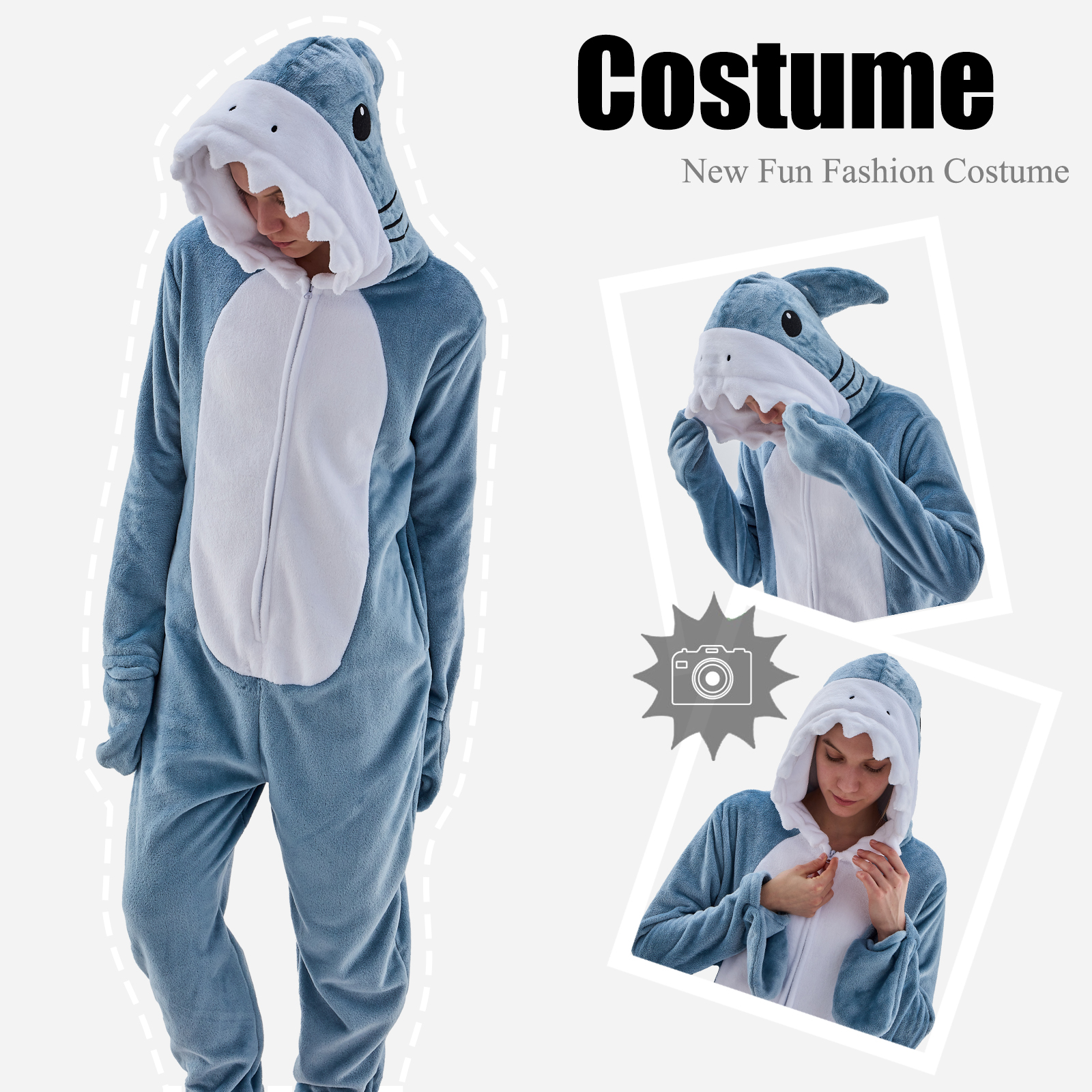 JUOLOET Unisex Adult Shark Onesie Pajama Costume photo 2
