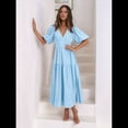 thumbnail image 4 of Vestido Midi Fluido de Corte A con Escote en V Profundo, Corta Abullonada, Cintura Alta Elástica y para Mujer Azul XL, 4 of 9