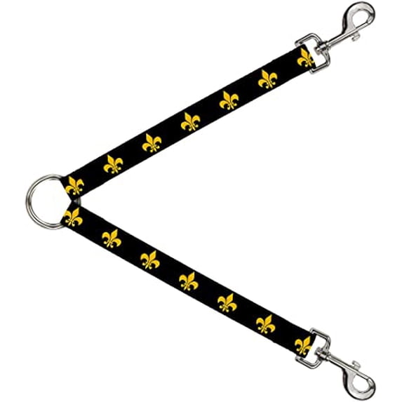 Dog Leash Splitter Fleur De Lis Black Yellow 1 Foot Long 1 Inch Wide