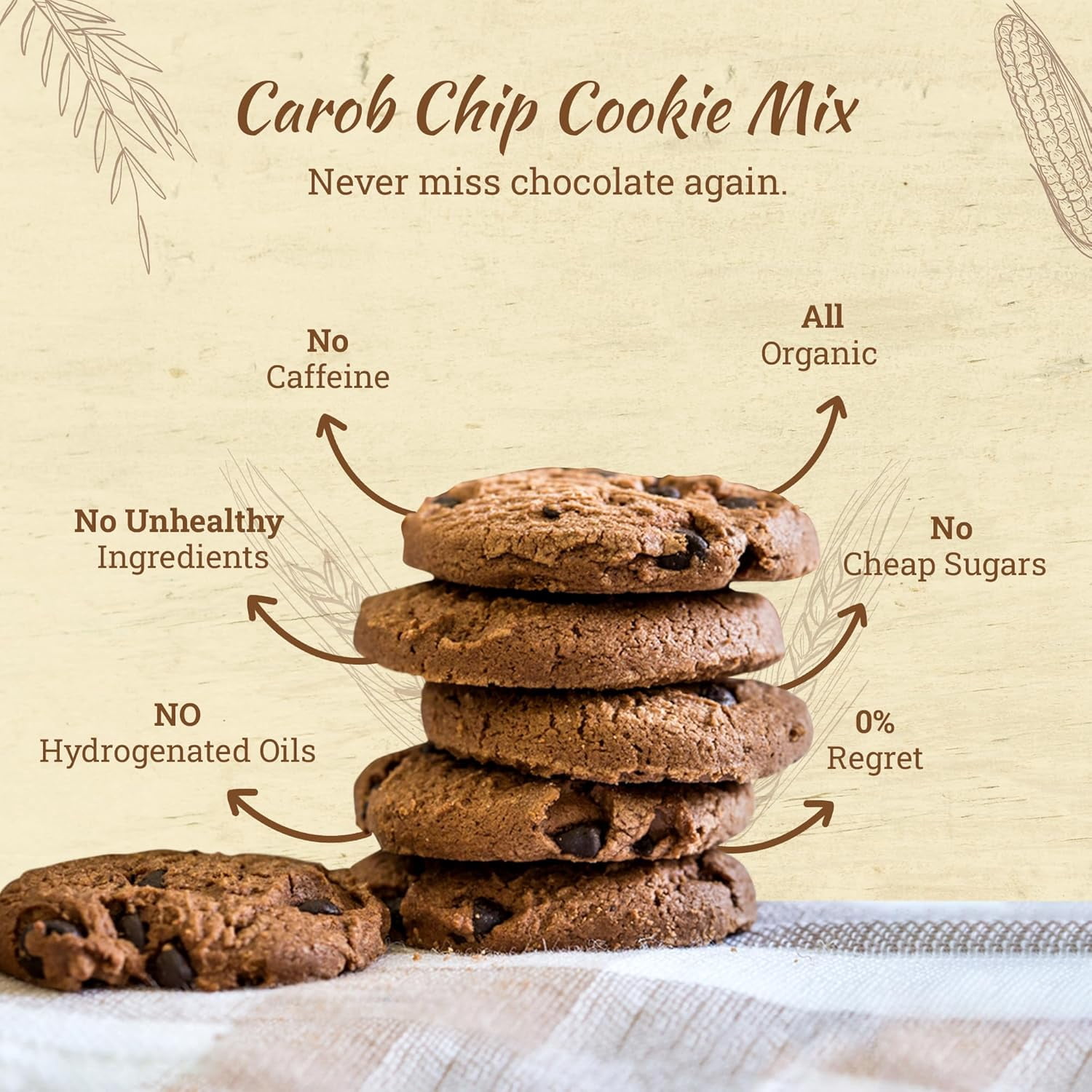Missy J’s Organic Carob Whole Wheat Cookie Mix, Vegan Healthy Low Calorie Snacks 12 oz 3 Pack