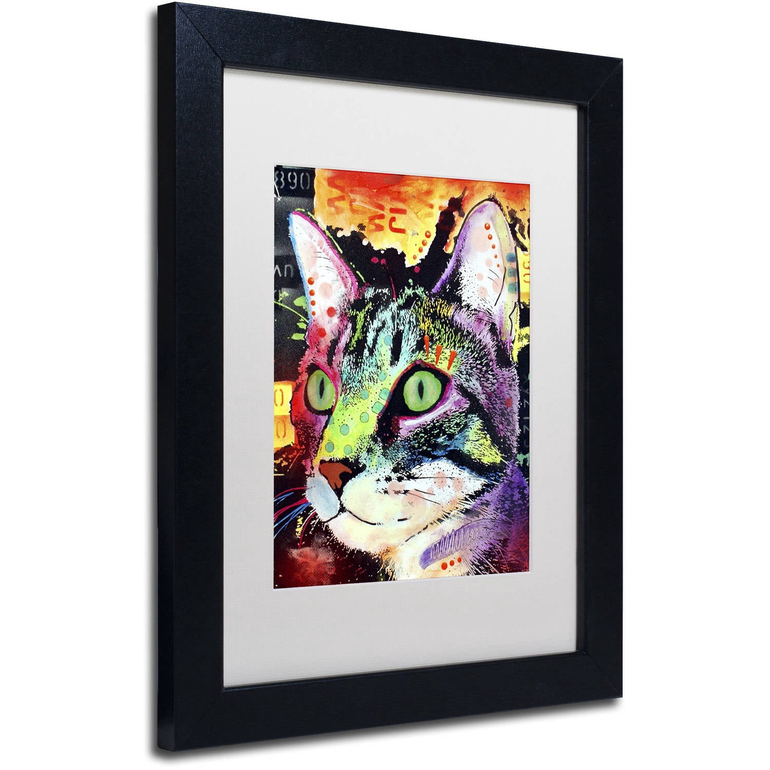 Trademark Fine Art "Curiosity Cat" Canvas Art by Dean Russo, White Matte, Black Frame