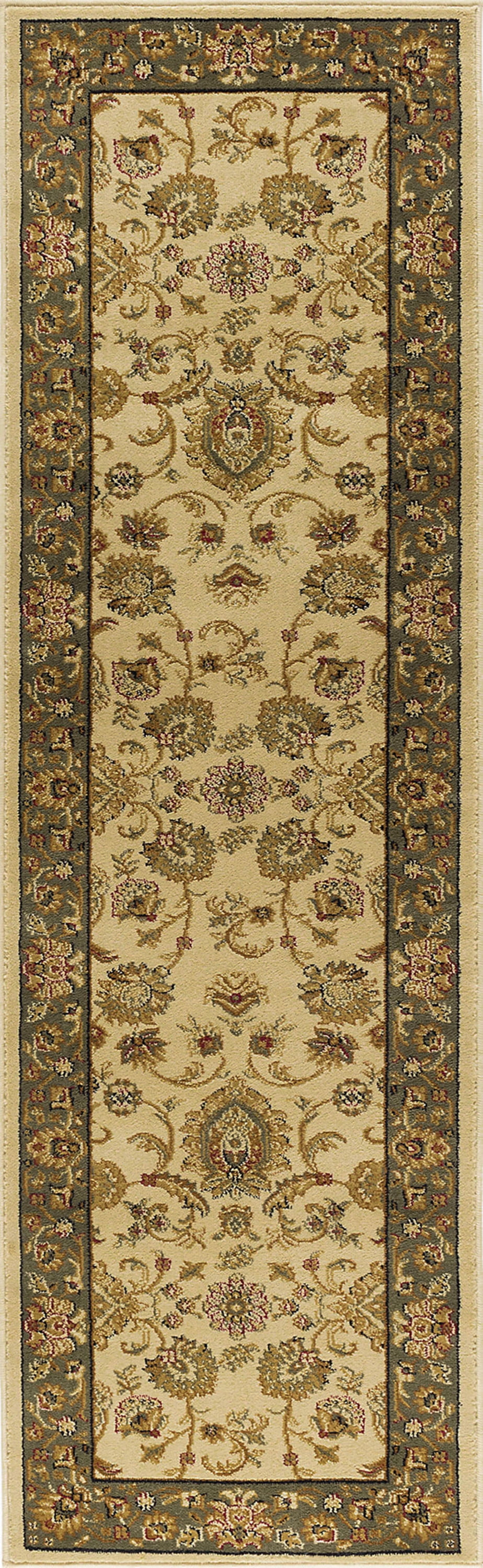 Sensation Transitional 2' x 7' Ivory and Moss Green Polypropylene Indoor Area Rug