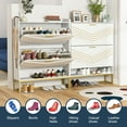 thumbnail image 5 of Canddidliike V Shape Gold Stripes Shoe Cabinet with 2 Flip Drawers, Modern Shoe Organizer Storage Rack, Shoe Cabinet with Gold Legs, White, 5 of 16