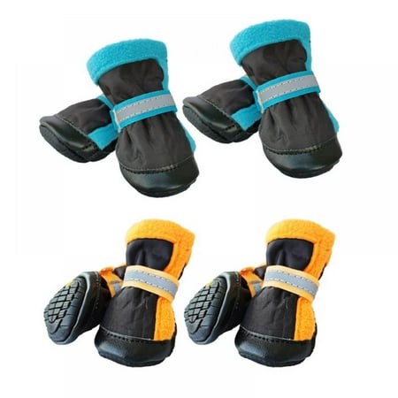 Feiona Dog Boots Pet Antiskid Shoes Winter Warm Skidproof Waterproof Reflective 4-pcs Set Leather Puppy Paw Protectors Booties For Small Medium Dogs
