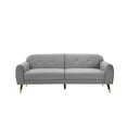 thumbnail image 2 of 75" W Velvet Loveseat Sofa Bed, Mid Century Modern Decor Furniture, Button Tufted Upholstered Love Seat Couch with Wood Legs for Living Room Bedroom, Gray, 2 of 6