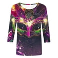 thumbnail image 4 of Penkiiy Blouse de Carnaval pour Femmes Mardi Gras Mode Imprimé Décontracté Col Rond Manches 3/4 T-shirt Blouse TG Multicolore, 4 of 5