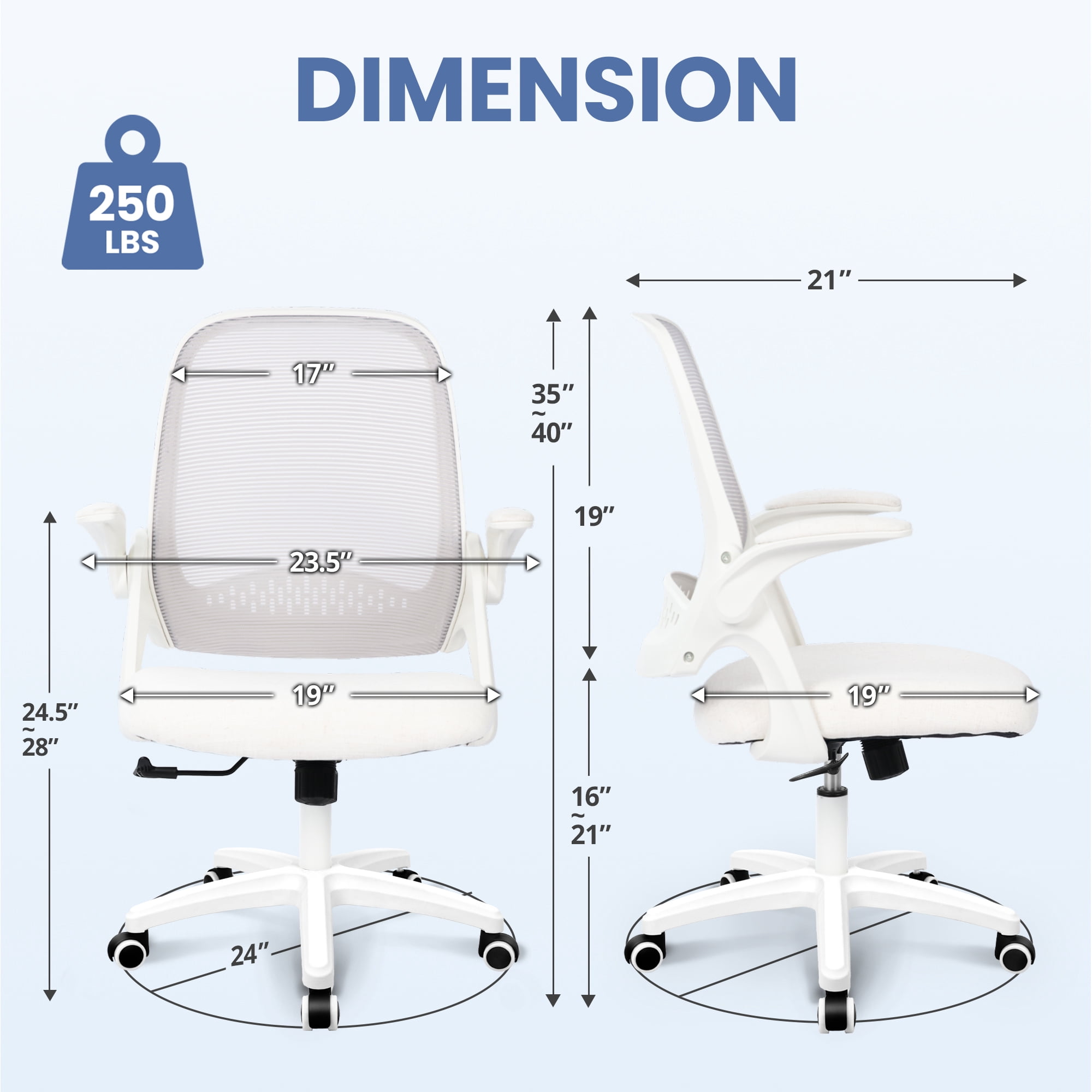 CELTOSS Ergonomic White Office Chair, Flip-Up Arms, Adjustable Lumbar Support, Ivory