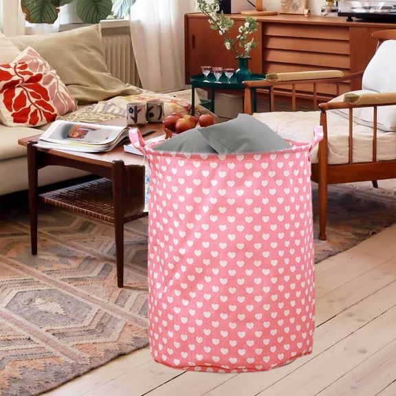 VBBHG Pink Laundry Basket Kids Hamper Storage Bins Girls Nursery Hamper Waterproof Organizer Toy Box Large Canvas Collapsible Chest for for Bedroom,Clothes Organizer Basket,Toys Bin,Room Decor
