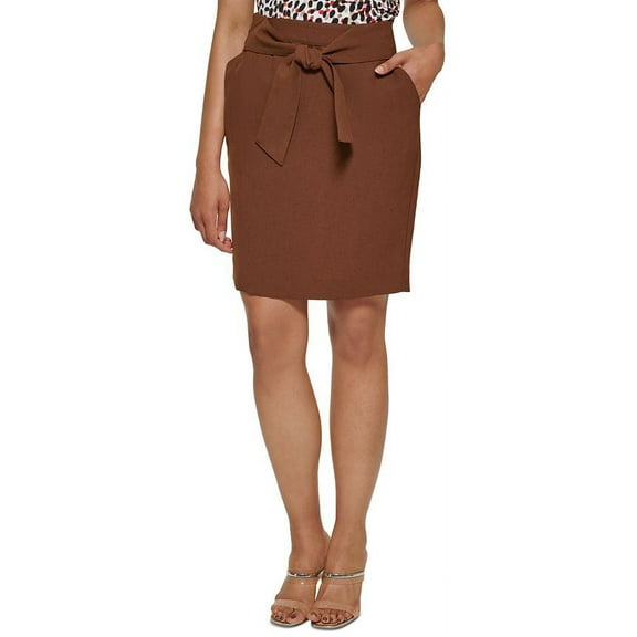 DKNY Women's Tie Front Pencil Skirt Brown Size 10 Petite