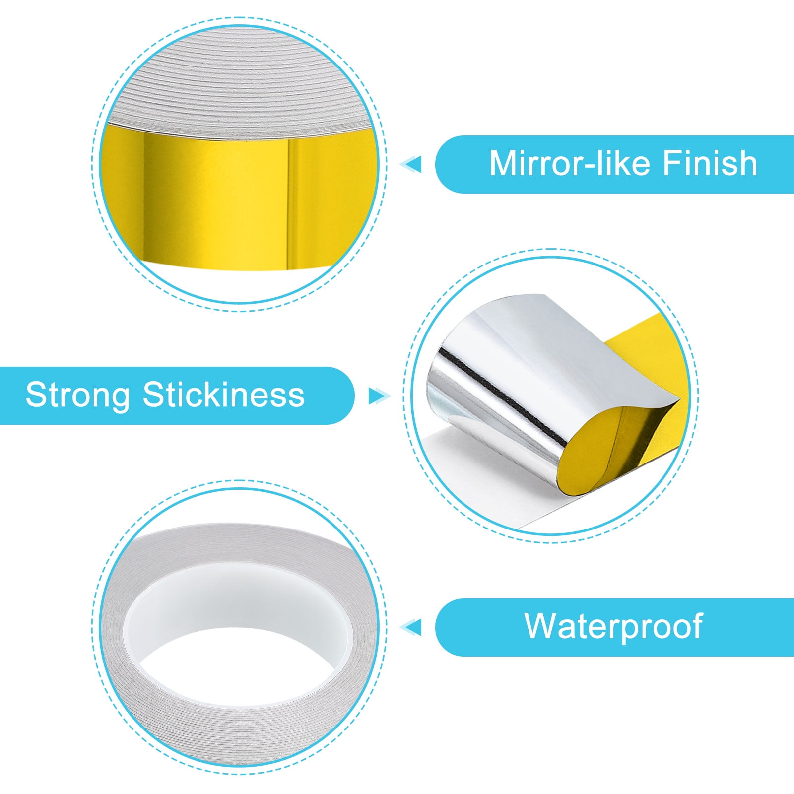Uxcell Metallic Tape, 1.18 in x 164 ft Self Adhesive Metalized Polyester Film Tape Waterproof Shiny Washi Tape for Walls Graphic Arts Gifts Wrapping Crafts Decoration, Gloss Gold
