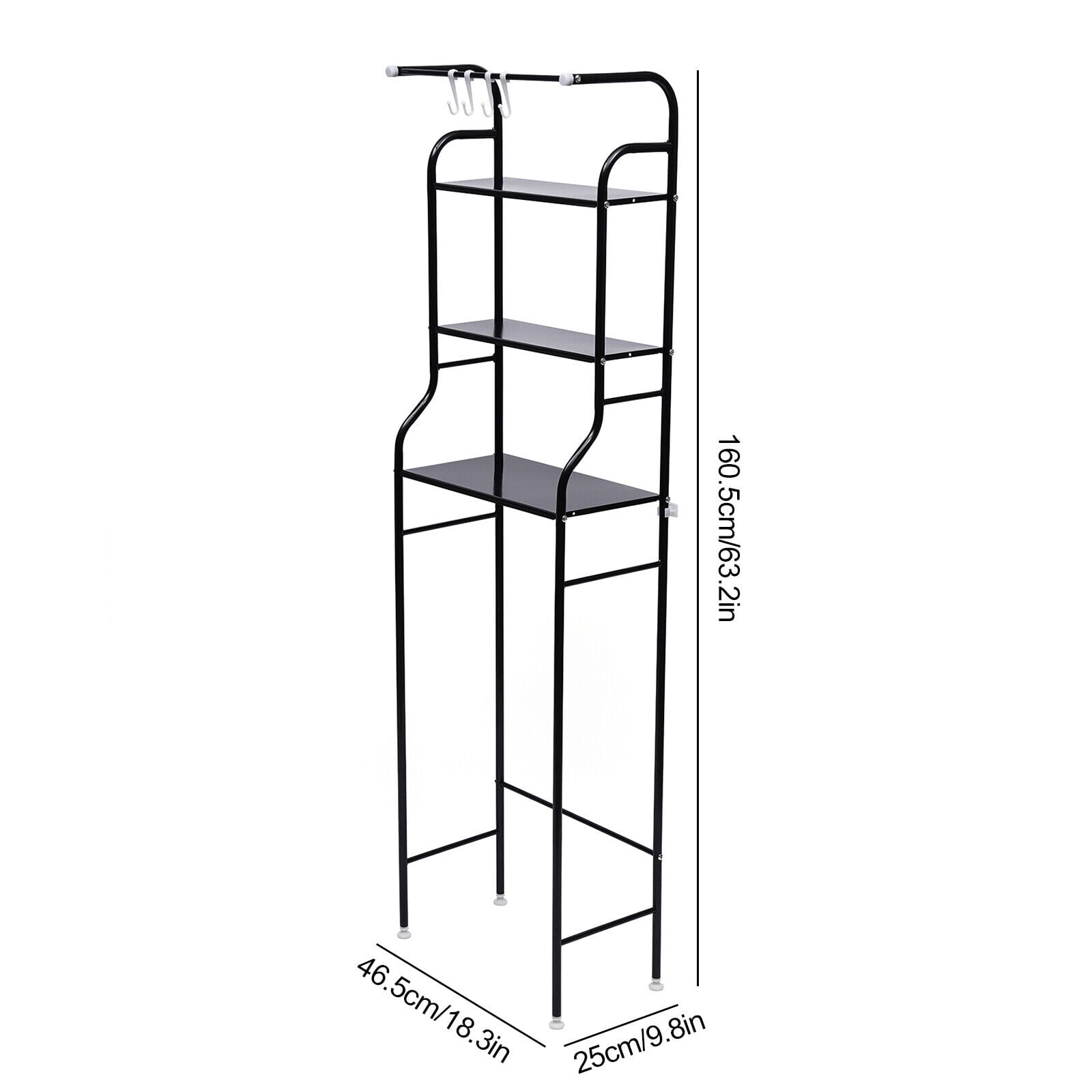 4-Tier Over The Toilet Storage Rack, Freestanding Bathroom Over Toilet Shelf Organizer Rack 63.2in Black