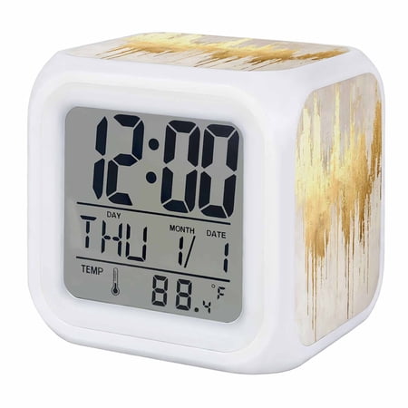 Modern Gold Digital Alarm Clock for Bedrooms,Smart LED Alarm Clock with 7 Color Changing Night Light,Abstract Minimalist Grunge Art Color Block Silent Wake Up Clocks for Sleep Study Cooking 3.2x3.2