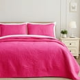 thumbnail image 3 of Exclusivo Mezcla Ultrasonic Full Queen Size Quilt Set Hot Pink, 3 Pieces Lightweight Bedspread Leaf Pattern Bed Cover Soft Microfiber Coverlet Bedding Set for All Seasons, 3 of 7