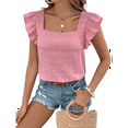 thumbnail image 2 of Women'S Square Neck Ruffle Short Sleeve Top Pink L, 2 of 9