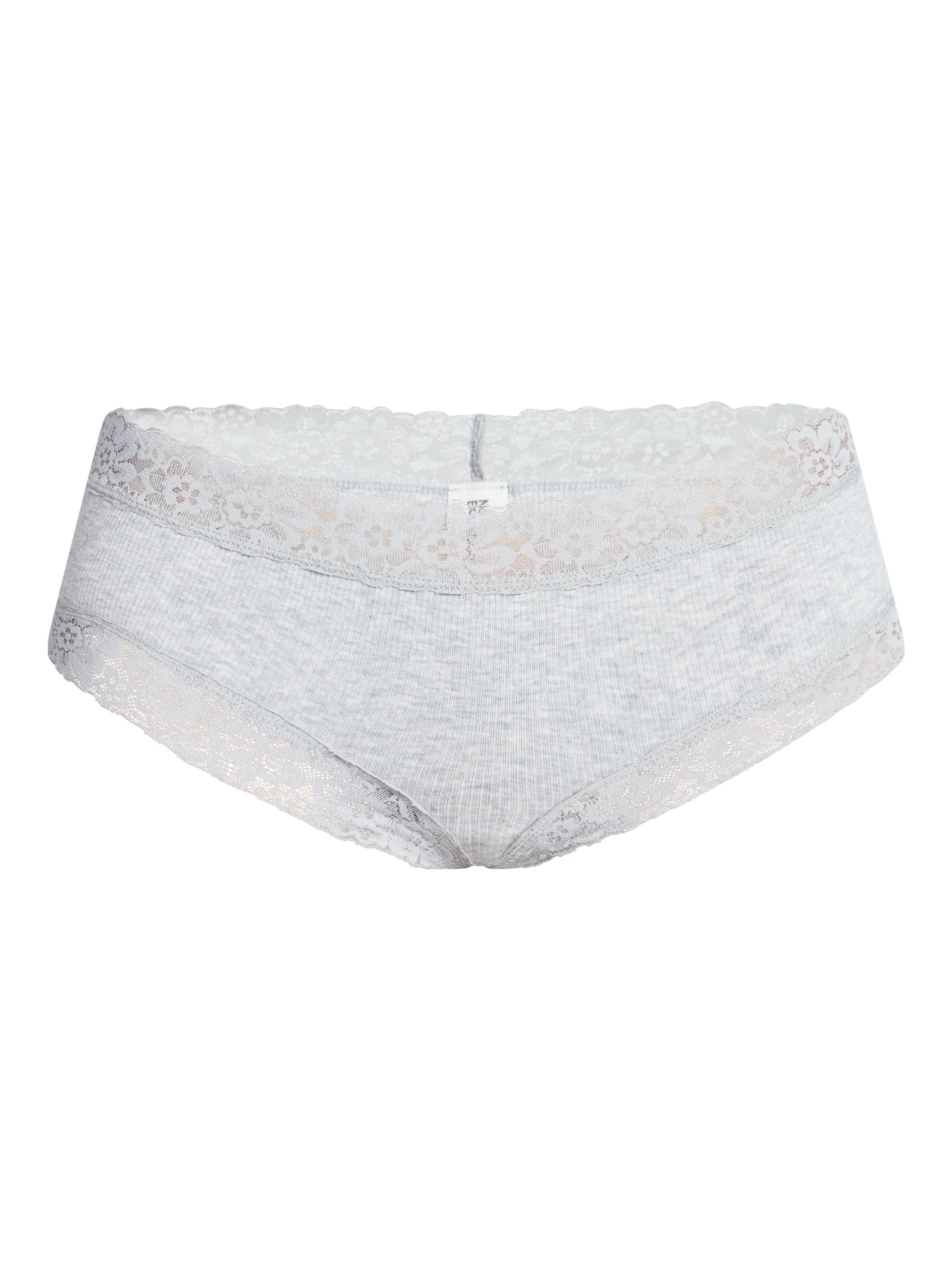 No Boundaries Lace Trim Cotton Rib Cheeky Panties, 3-Pack, Women's XS-XXXL