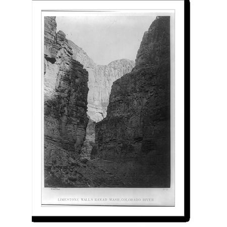 Historic Print, Limestone Walls, Kanab Wash, Colorado River.W. Bell, phot., 16" x 20"