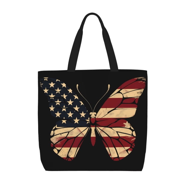Easygdp Patriotic USA Butterfly Art Bolsa Tote para Mujer, Bolso de Hombro para Trabajo, Playa, Viajes, Compras y Supermercado