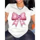 thumbnail image 1 of Una elegante camiseta de manga corta para mujer con un cómodo cuello redondo, un diseño de lazo único y un estampado, perfecta para regalar, especialmente como camiseta con temática de corazones para, 1 of 5