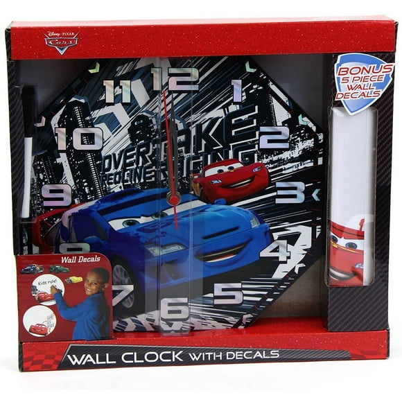 Cars Horloge Murale 2 pour Enfants Horloge en Bois MDF avec Précision de Quartz-12,2 x 11,2 Pouces