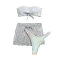 thumbnail image 6 of WREESH Womens Swim Skirt Bandeau Bikini Swimsuit Fringed Sequins 3-Piece Bra Bikini Suit Beach Bathing Suit Silver, 6 of 6