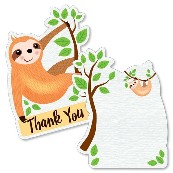 Big Dot of Happiness Let's Hang - Sloth - Shaped Thank You Cards - Baby Shower or Birthday Party Thank You Note Cards with Envelopes - Set of 12