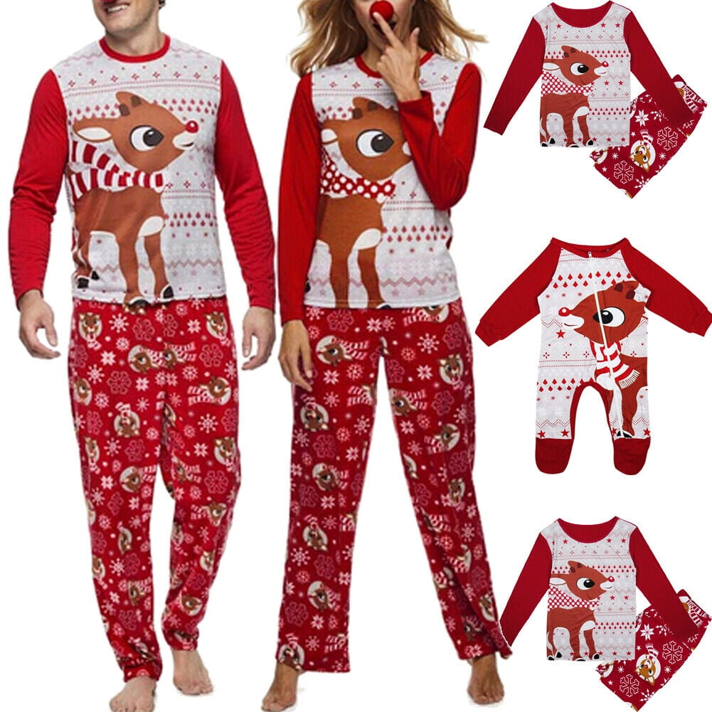 Family Matching Christmas Pajamas Set Men's Women Kids Deer Sleepwear Nightwear 