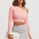thumbnail image 1 of Suéter de cuello redondo para mujer, jersey informal de invierno con hombros descubiertos, suéter de punto de color liso, estilo corto, blusa de manga larga de lana trenzada para mujer, 1 of 8