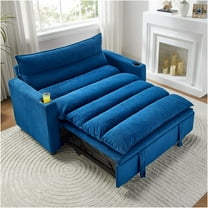 JERFIT 3-in-1 Convertible Sofa Bed Sleeper Chair with Cup Holder, Velvet Loveseat Chaise Lounge for Small Space, Blue