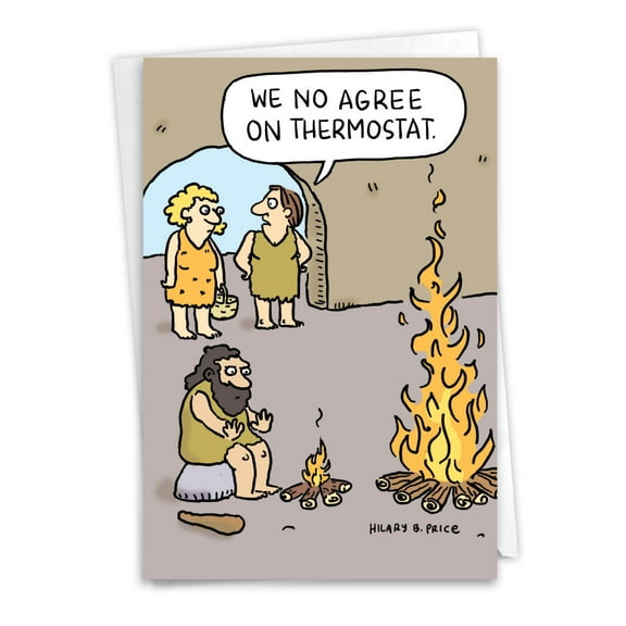 NobleWorks Funny Anniversary Greeting Card with 5 x 7 Inch Envelope (1 Card) Couple, Husband, Wife, Parents Anniversary Congratulations Caveman Thermostat C2434ANG