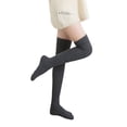 thumbnail image 4 of Xiao Hua 1 par de medias hasta la rodilla de color liso, calcetines de punto de algodón, calcetines retro hasta el muslo, negros, 4 of 5