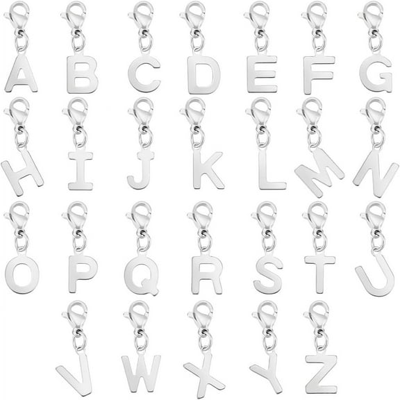 26 Pieces Mixed Alphabet Letter Charms 24mm Stainless Steel Letter A~Z Pendant with Lobster Clasp Intial Letter A-Z Alphabet Charm for DIY DIY Name ID Necklace Bracelet Jewelry Making